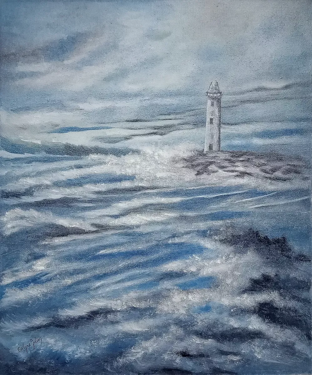 LE PHARE BRETAGNE FINISTERE / huile / 55 x 45 / Evelyne Julien
