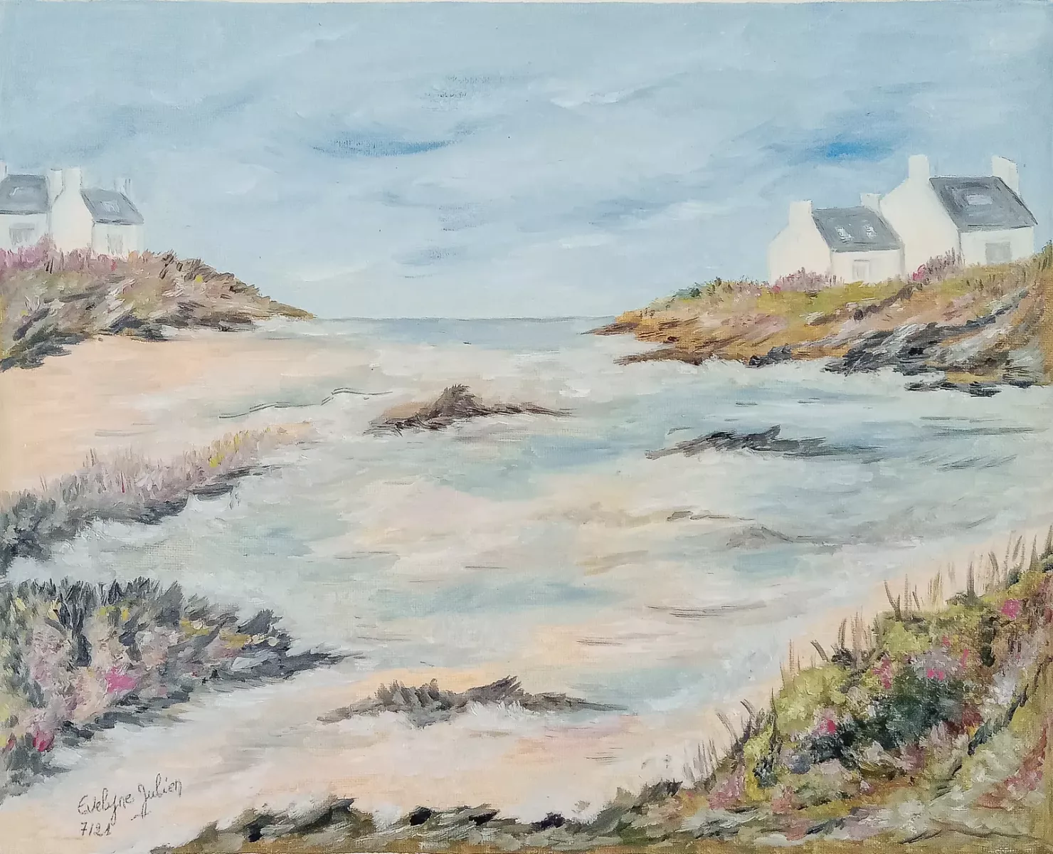 PLOZEVET BRETAGNE FINISTERE / huile / 40 x 32 / Evelyne Julien