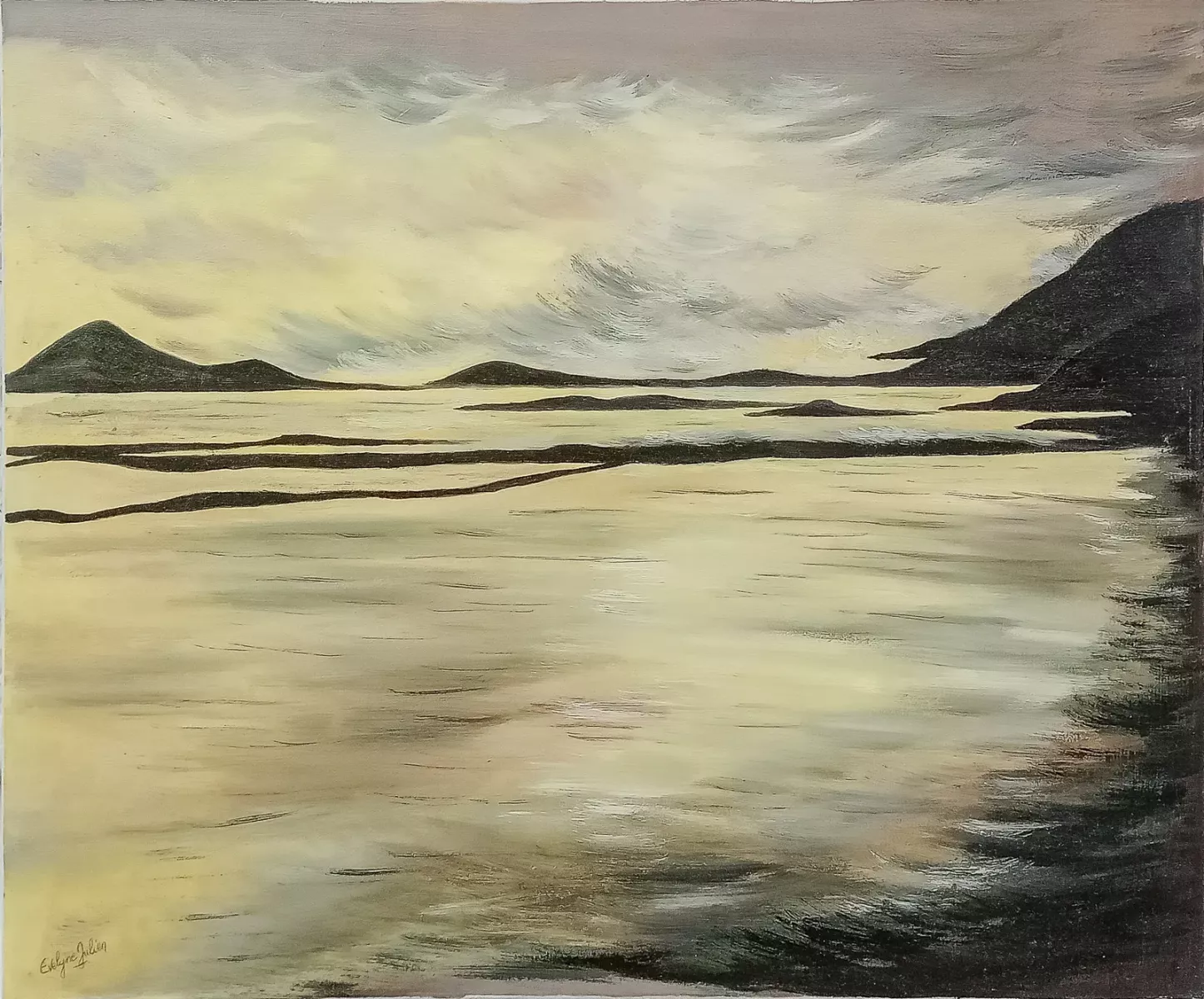 COUCHER DE SOLEIL SUR L’ESTAQUE / huile / 55 x 45 / Evelyne Julien