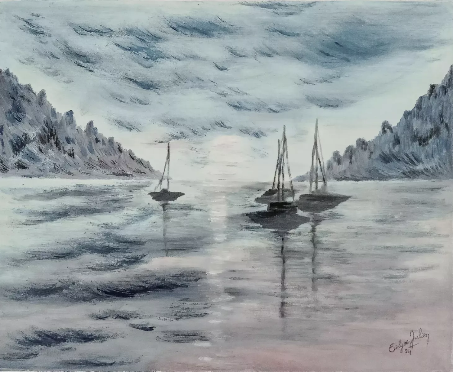RETOUR AU PORT - PUERTO DE SOLER / huile / 40 x 32 / Evelyne Julien